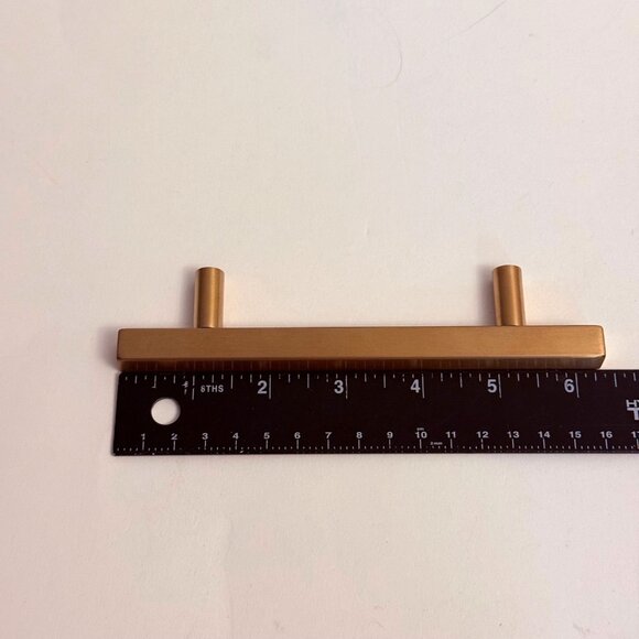 Brushed Gold Cabinet Bar Pull Set of 4 Drawer T Bar Modern Sleek Rectangular 6.5 - Picture 7 of 10